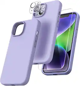 Entronix - 3-in-1 Bundle for iPhone 13 Mini: Liquid Silicone Case, Screen Protector & Camera Lens Protector - Purple