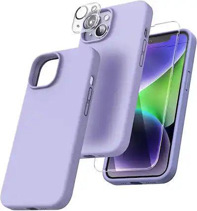Front. Entronix - Entronix 3-in-1 Bundle for iPhone 13 Mini: Liquid Silicone Case, Screen Protector & Camera Lens Protector - Purple.