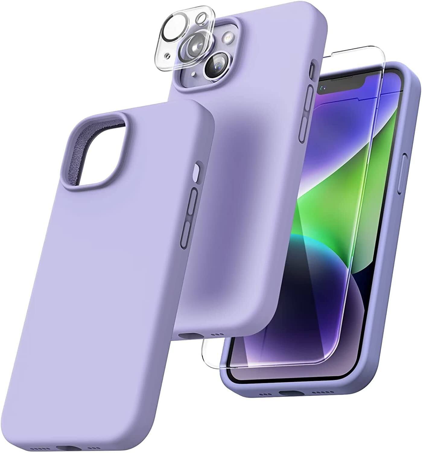 Front. Entronix - Entronix 3-in-1 Protection Bundle for iPhone 13 - Liquid Silicone Case with Screen & Camera Lens Protectors - Purple.