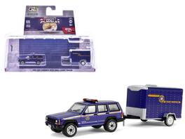 Greenlight - 2001 Jeep Cherokee "New York State Police" Blue/Yellow with Cargo Trailer "Hot Pursuit Hitch & Tow" Series 1/64 - Blue and Yellow