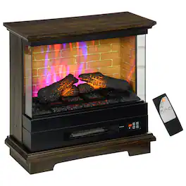 Resenkos - 26" Electric Fireplace Stove, 1400W Freestanding Fire Place Heater with Adjustable 3D Flame - Brown