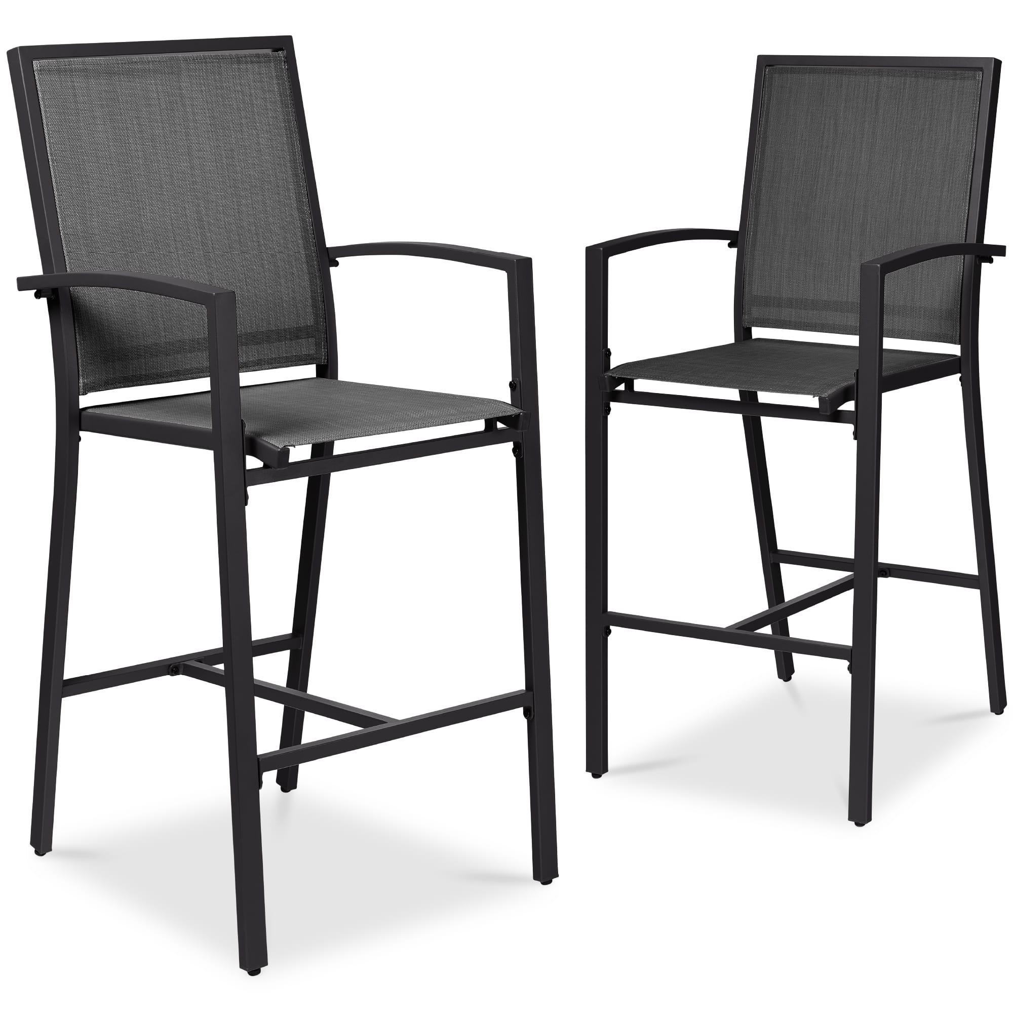 Front. Best Choice Products - Best Choice Products Outdoor Barstools Set of 2, Bar Height Patio Chairs w/ All-Weather Mesh - Black/Black - Black/Black.