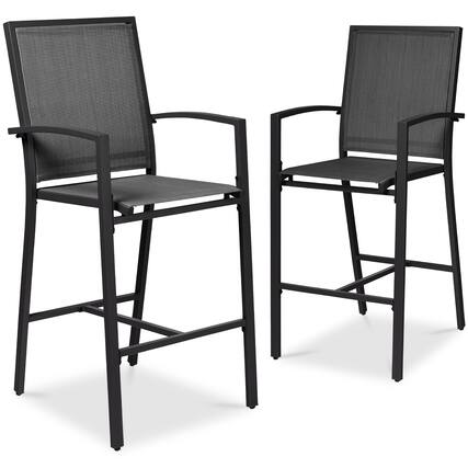 Front. Best Choice Products - Best Choice Products Outdoor Barstools Set of 2, Bar Height Patio Chairs w/ All-Weather Mesh - Black/Black - Black/Black.