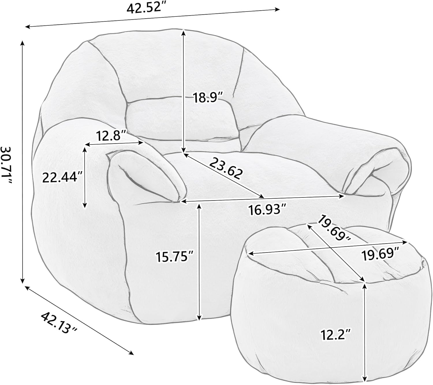 42.52" 18.9" 30.71" 12.8" 22.44" 23.62" 16.93" 15.75" 19.69" 19.69" 42.13" 12.2"