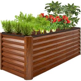 Best Choice Products - 8x2x2ft Raised Metal Outdoor Garden Bed for Flowers Vegetables Herbs - Wood Grain