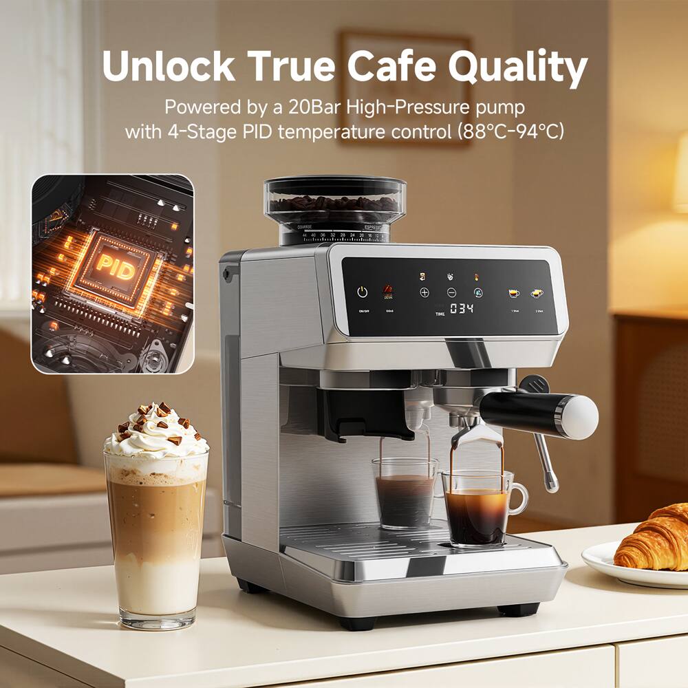 Unlock True Cafe Quality Powered by a 20Bar High-Pressure pump with 4-Stage PID temperature control (88°C-94°C)