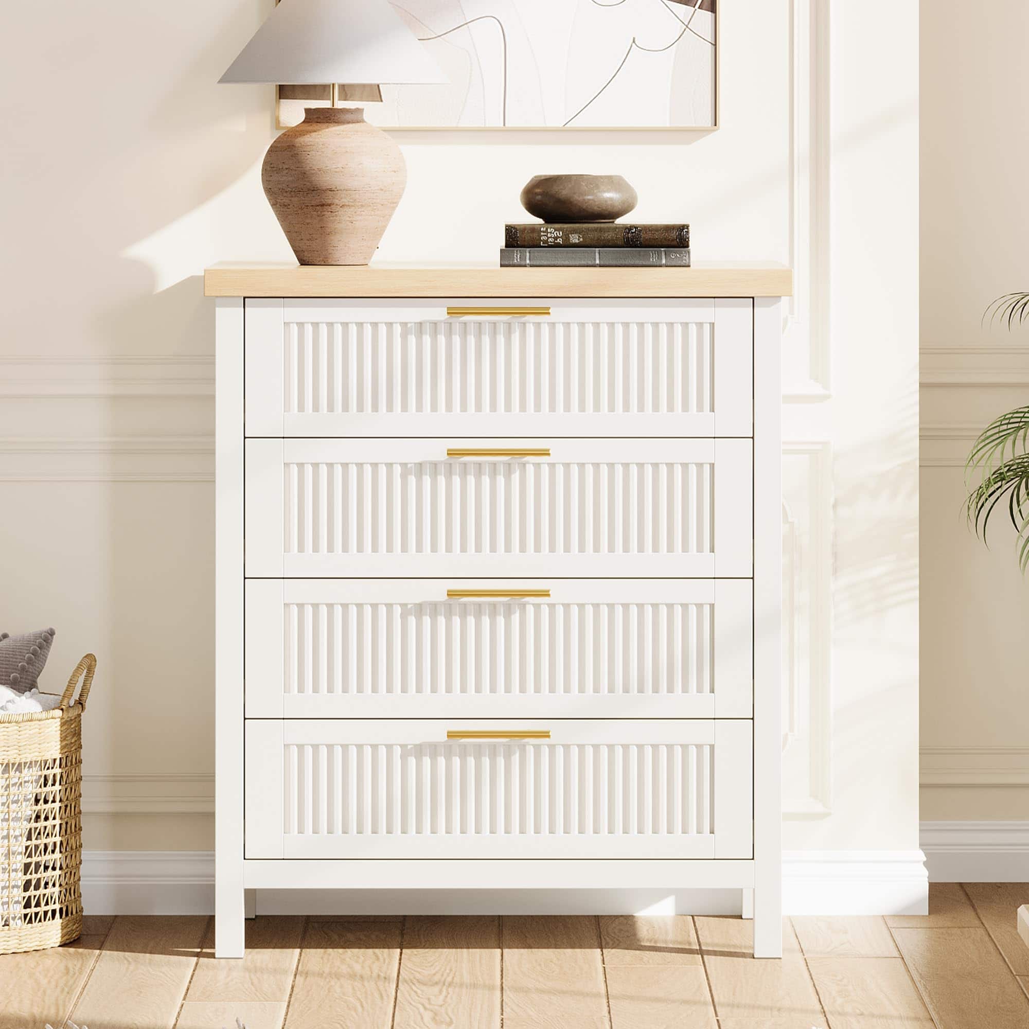 GARVEE - 35.4" Tall 4 Drawer Fluted Dresser, Clothes Storage Chest for Bedroom, Closet, Living Room, Hallway - White - buy dresser / Chests of Drawers: prices, reviews, specifications > price in GARVEE - 35.4" Tall 4 Drawer Fluted Dresser, Clothes Storage Chest for Bedroom, Closet, Living Room, Hallway - White - buy dresser / Chests of Drawers: prices, reviews, specifications > price in