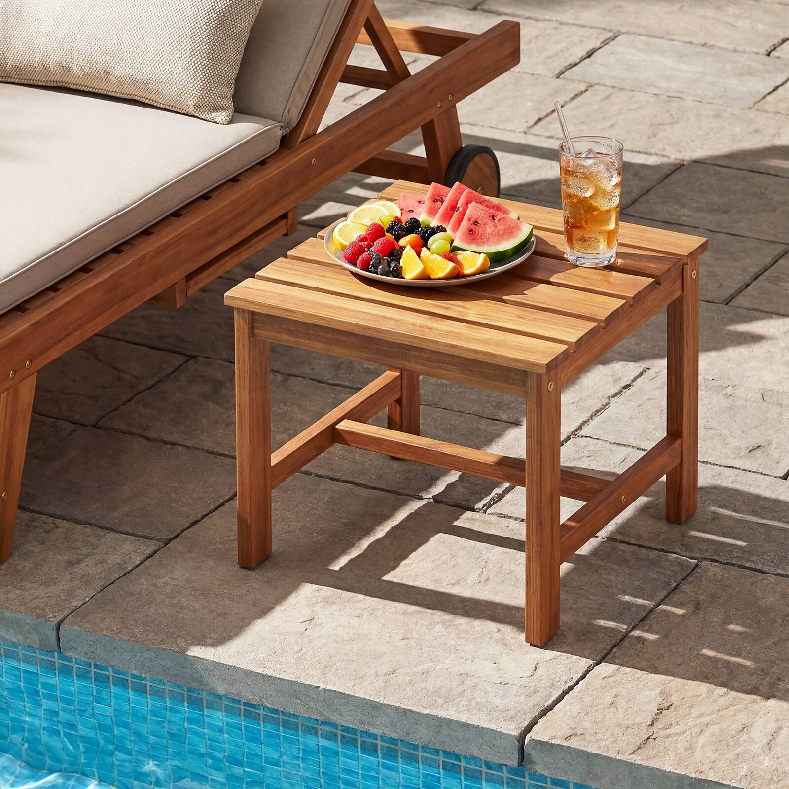 Alt View 1. Gymax - Gymax 2Pcs Patio Acacia Wood Accent Side Table17'' Square End Table w/Slatted Tabletop - Yellow.