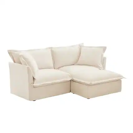 Front. Boyel Living - Slipcovered Chenille 2 Seat L Shaped Sectional Sofa - Cream.