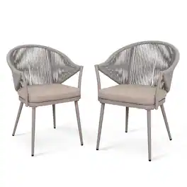 Nuu Garden - Outdoor Aluminum Chair Set of 2 Woven Rope Conversation Chairs with Seat Cushions - Beige