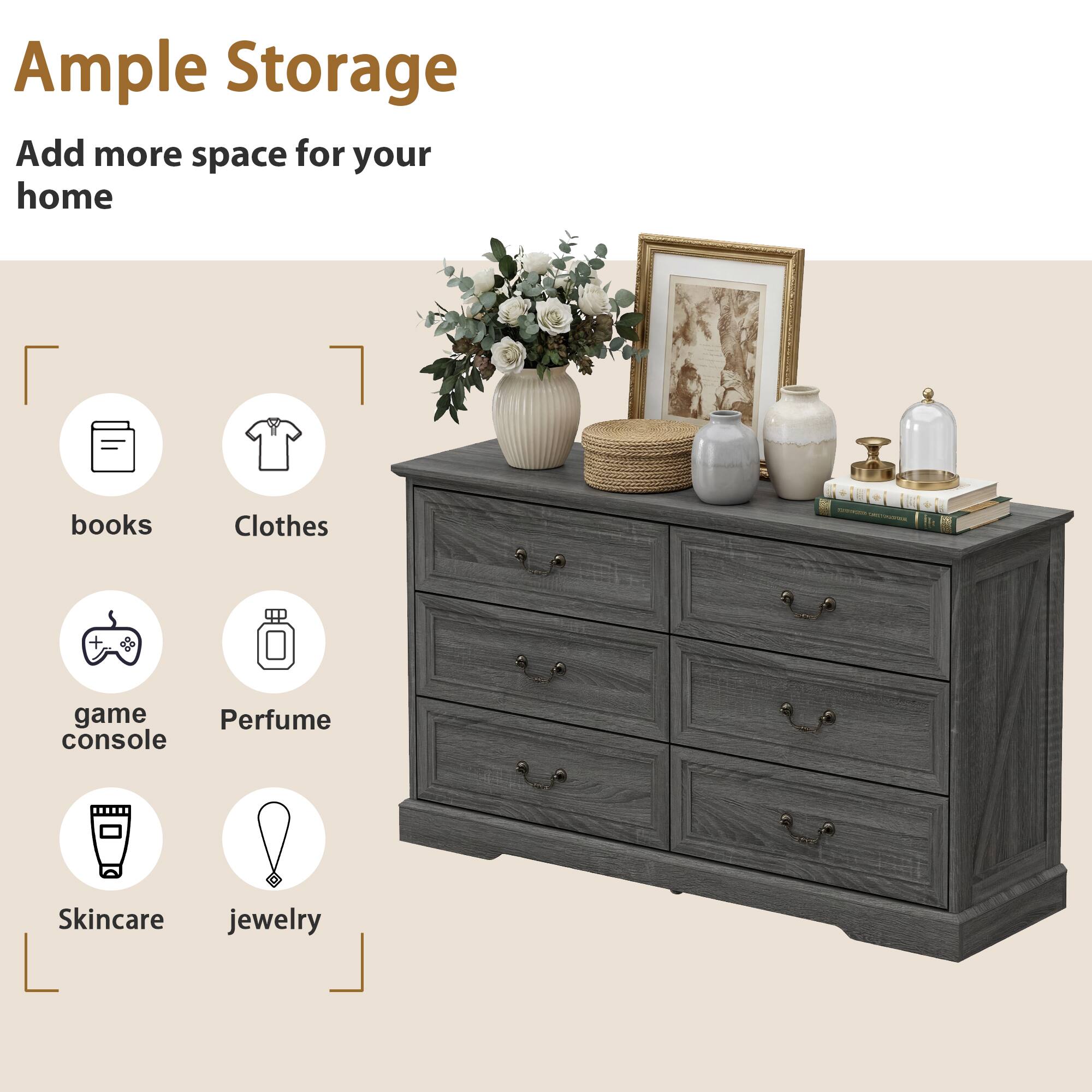 Ample Storage  
Add more space for your home  

- books  
- Clothes  
- game console  
- Perfume  
- Skincare  
- jewelry