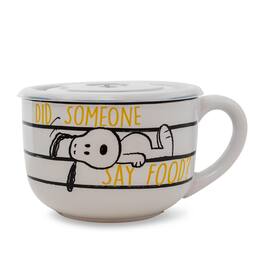 Silver Buffalo - Peanuts Snoopy "Did Someone Say Food?" Ceramic Soup Mug With Vented Lid - White