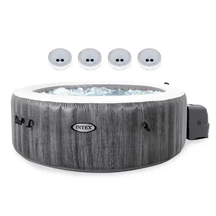 Front. Intex - Intex PureSpa Plus Greywood Inflatable Hot Tub Spa with Multi-Colored LED Lights - Grey.