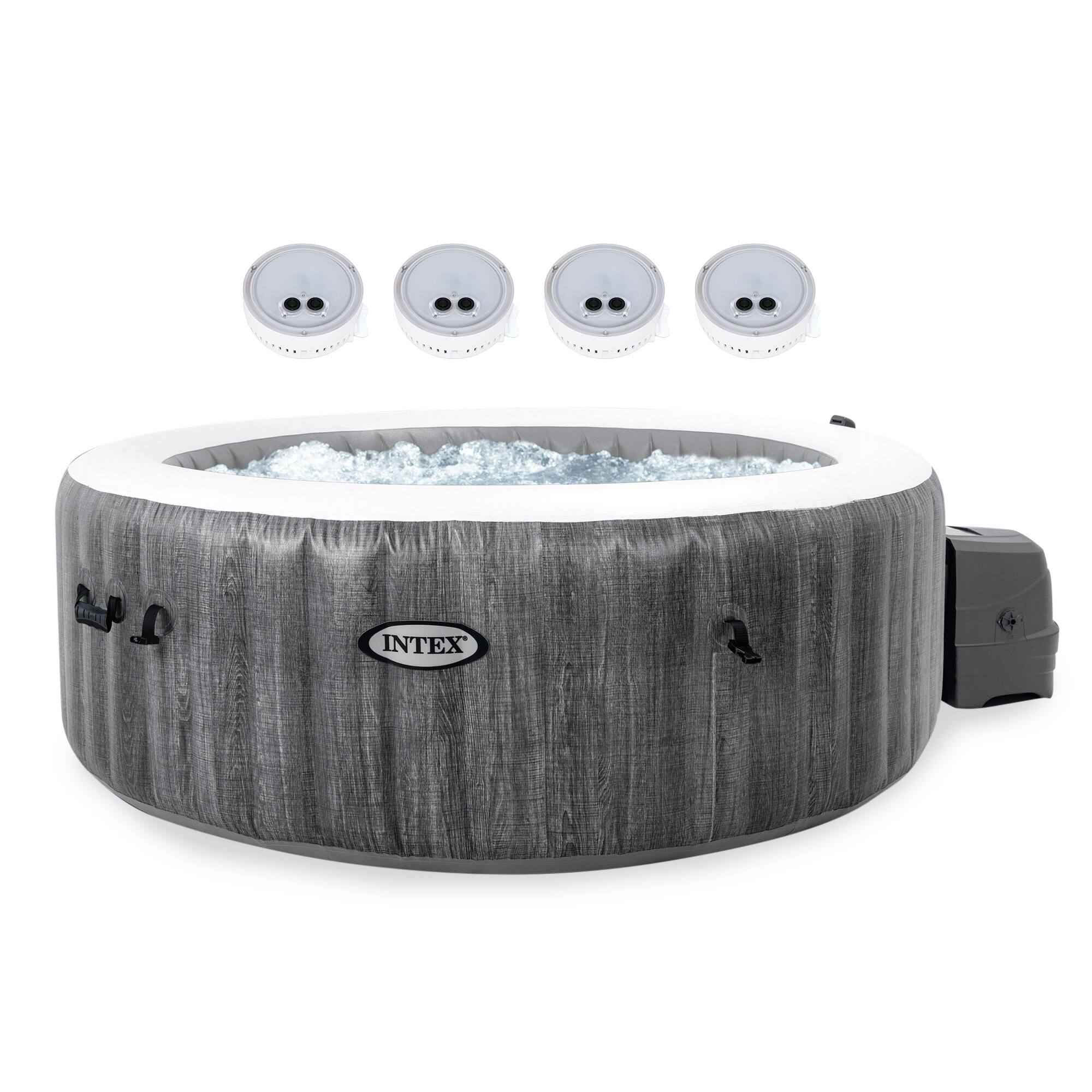 Front. Intex - Intex PureSpa Plus Greywood Inflatable Hot Tub Spa with Multi-Colored LED Lights - Grey.