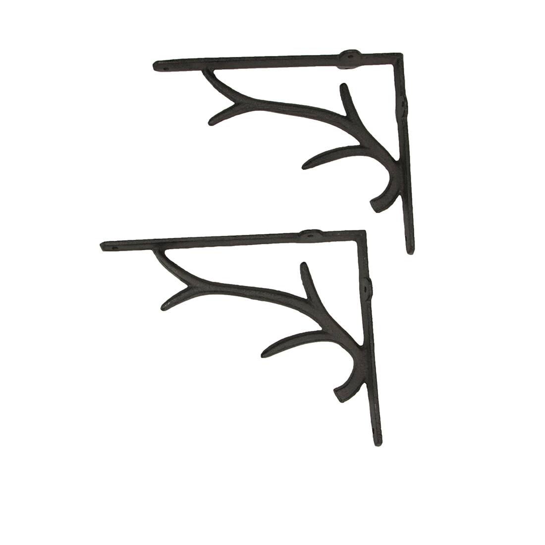 Alt View 1. Zeckos - Brown Cast Iron Deer Antler Wall Shelf Brackets Set of 2 - Brown.
