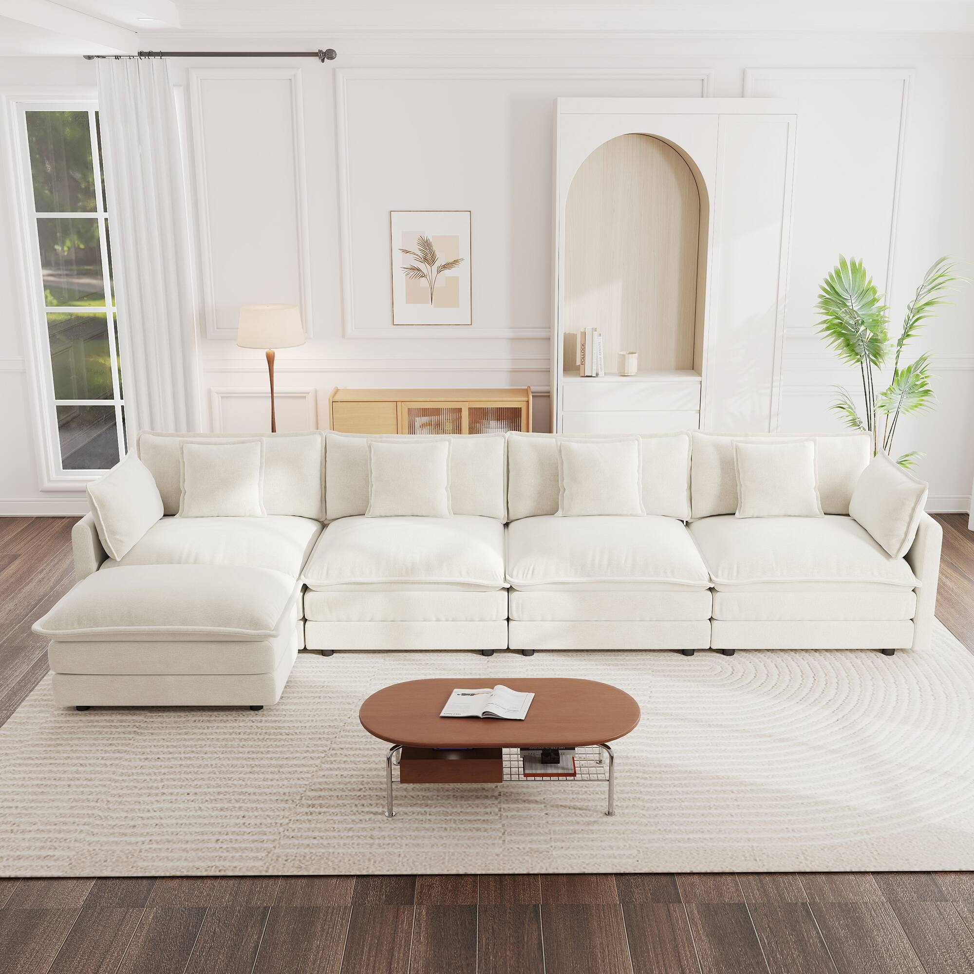 Left. LOVMOR - 4 Seater Chenille Sectional Couch U Shaped Modular Easy Assembly For Living Room Home Theater Plush Cozy TV XL - White.