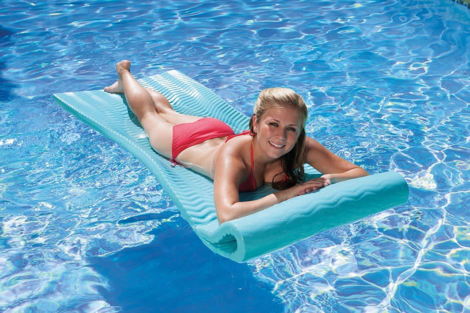 Alt View 3. Northlight - 74" Icy Blue Floating Foam Swimming Pool Mattress Lounger with Head Rest - Blue.