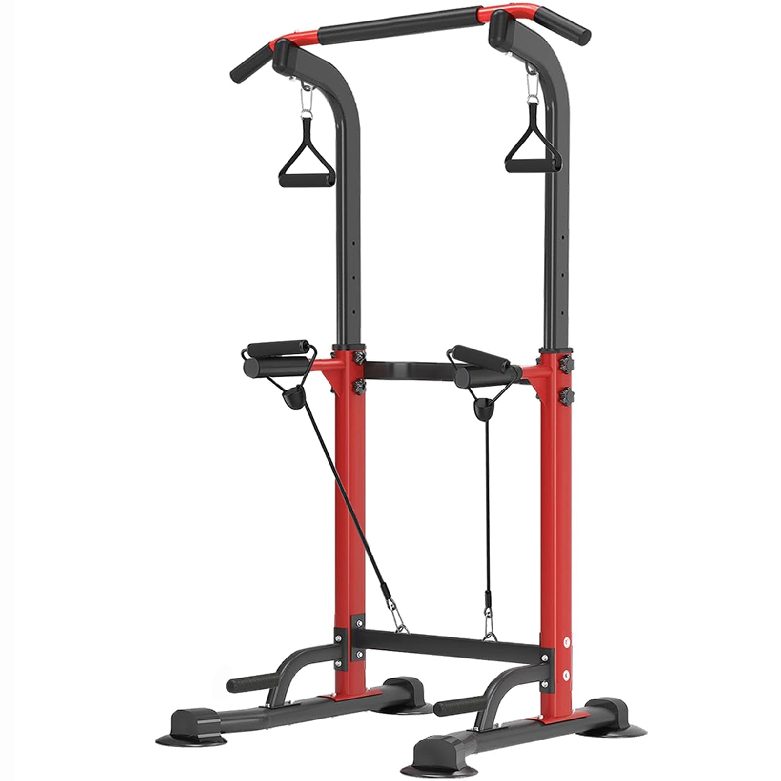 ThinkLink Electronic - Power Tower Pull Up Bar Pull-up Rack Dip Station Height Adjustable Multi-functional Home Strength Gym Equipmen - Red