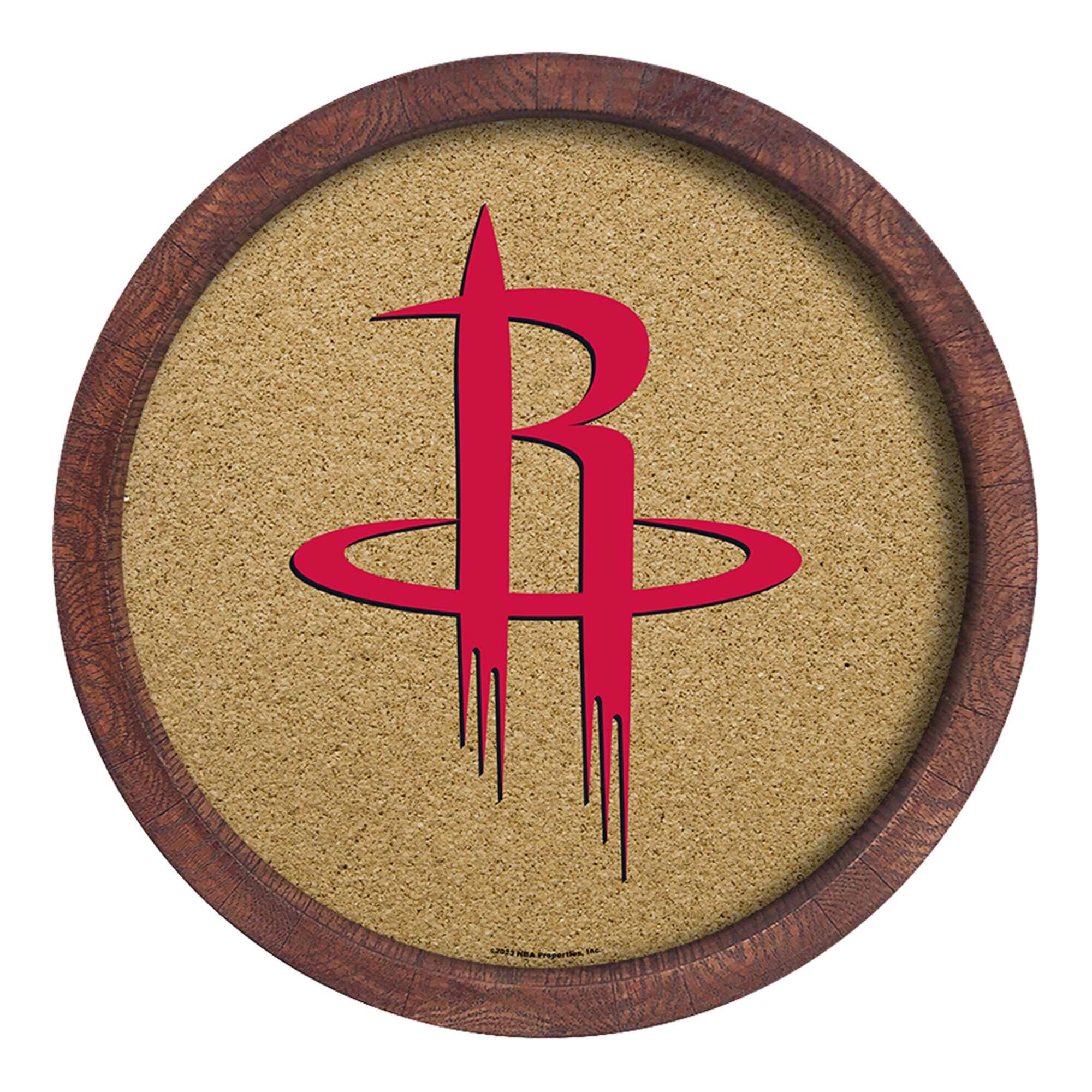 Houston Rockets 20.25'' Round Faux Barrel Framed Cork Board
