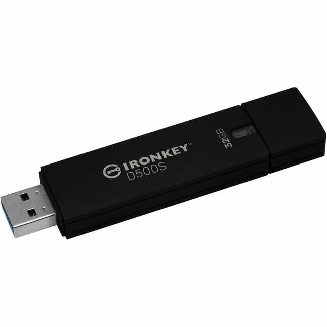 Kingston - IronKey D500S 32GB USB 3.2 (Gen 1) Type A Flash Drive - 32 GB - USB 3.2 (Gen 1) Type A - 260 MB/s Read Speed - 190 MB/s - Unknown