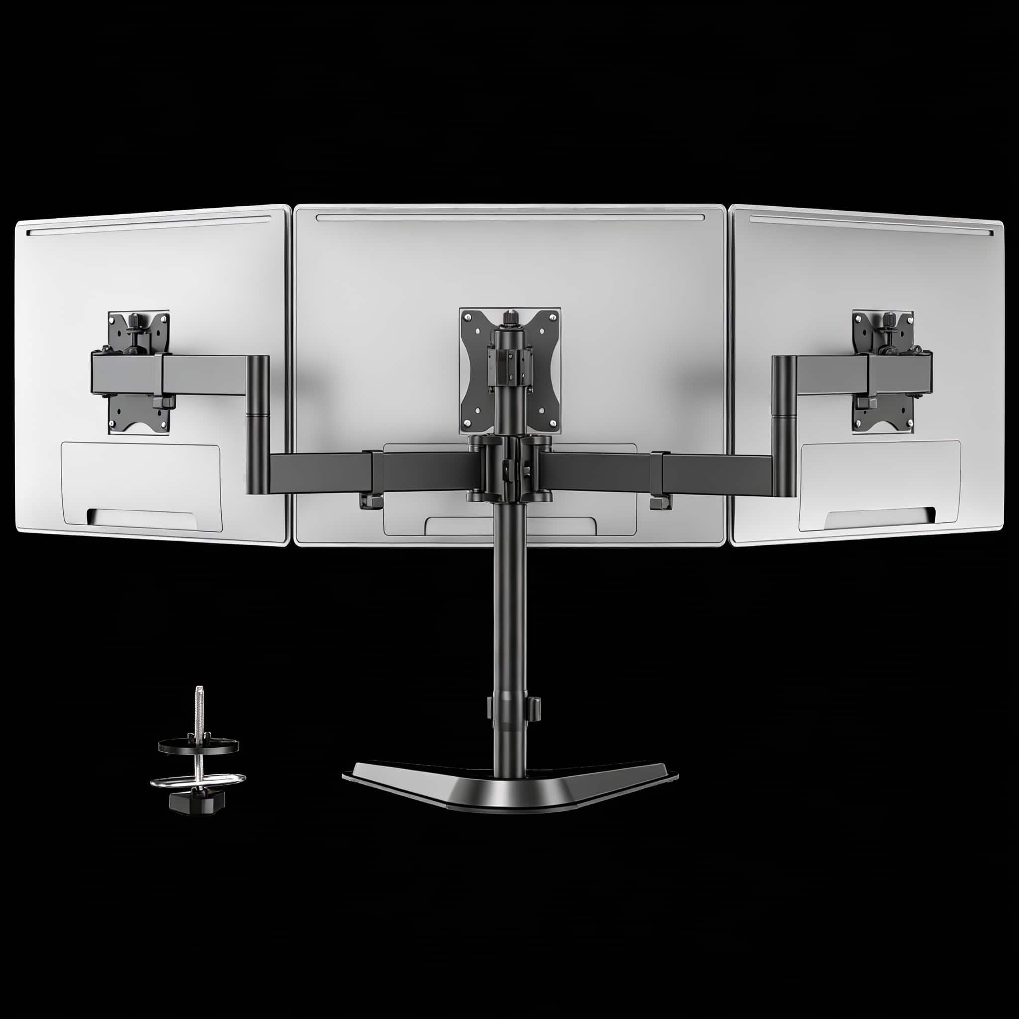 Frangdom - Triple Monitor Stand 27" 22lb/Arm Free-Base Cable Management - Black