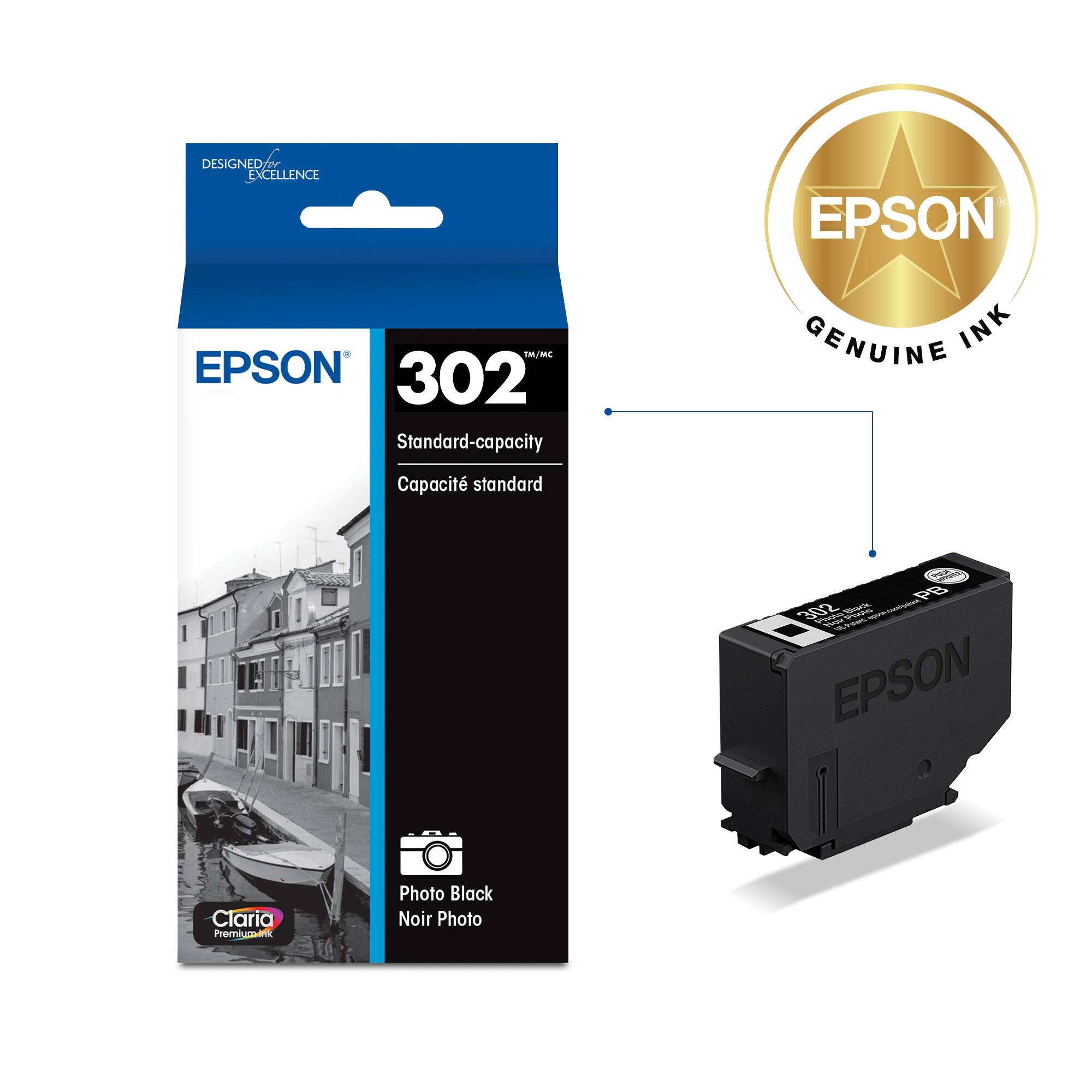 DESIGNED FOR EXCELLENCE

EPSON

302

Standard-capacity
Capacité standard

Claria Premium Photo

Photo Black
Noir Photo

EPSON GENUINE INK