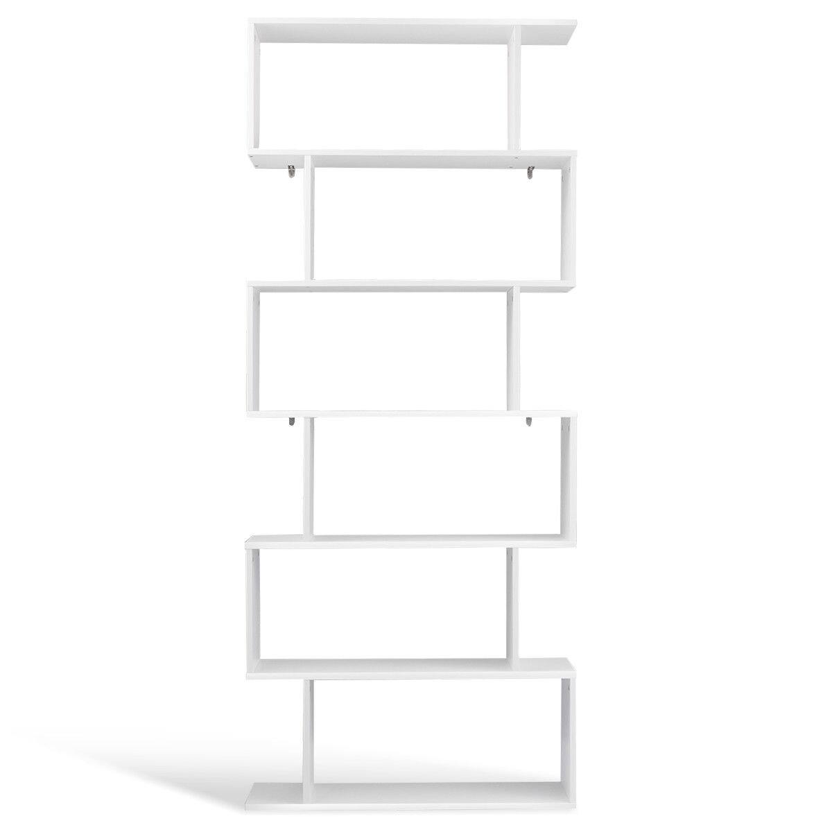 Alt View 8. Gymax - Gymax 6 Tier S-Shaped Bookcase Z-Shelf Style Storage Display Modern Bookshelf White - White.