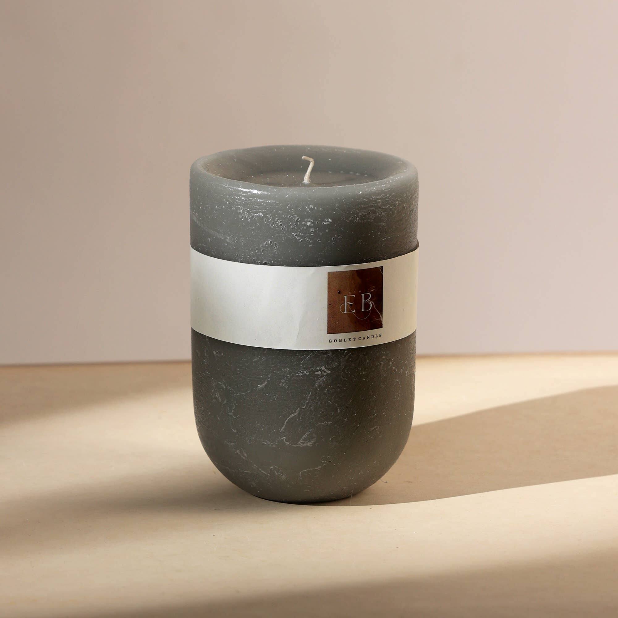 TinyHomie - Goblet Grey Pillar Candle 4x6 Elegant Home Décor