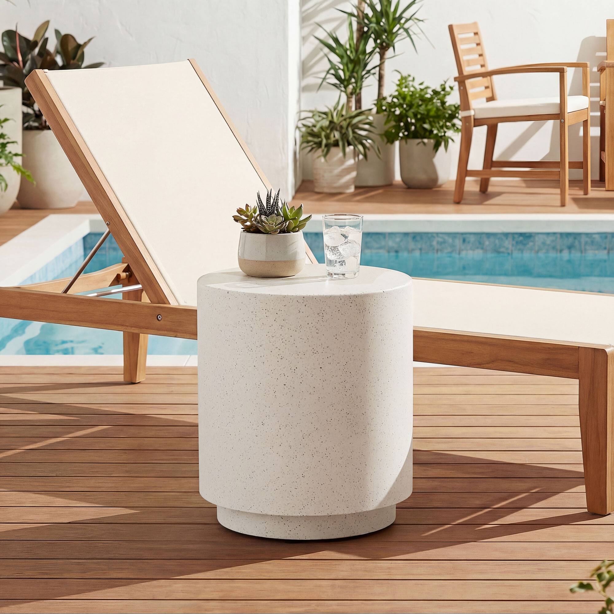 Alt View 1. Homcom - Accent Table with Concrete Finish Round Side Table - Light Yellow.