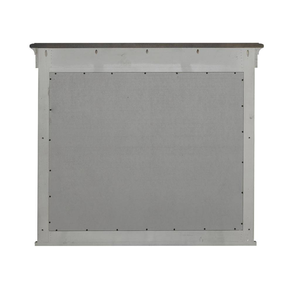 Angle. Liberty Furniture Industries - Landscape Mirror Farmhouse White in Weathered Linen Finish w/ Dusty Taupe Tops - White.