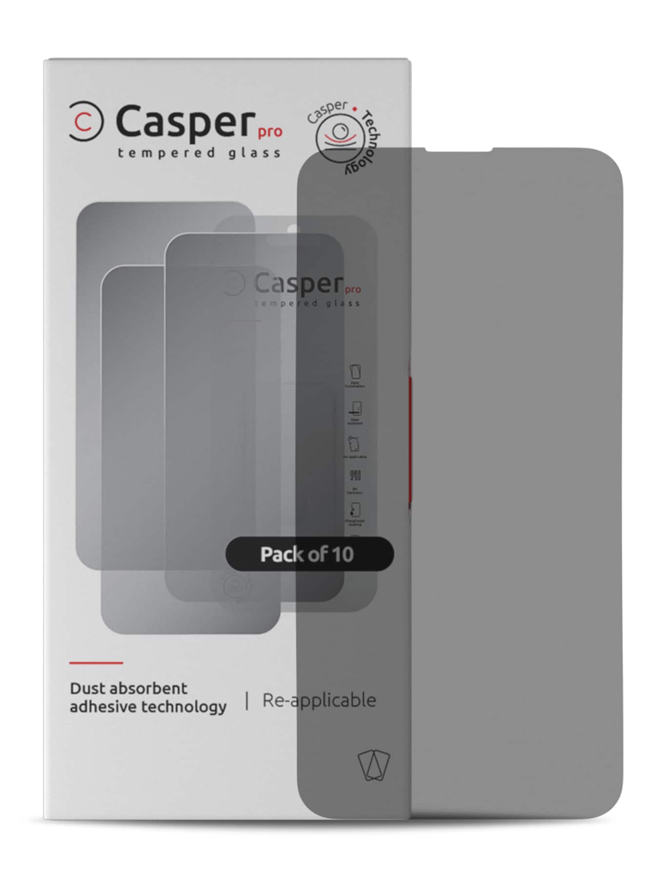 Casper - Pro Tempered Glass Screen Protector Compatible For iPhone 13 / 13 Pro / 14 / 16e (10 Pack) - Privacy - Black/Transparent