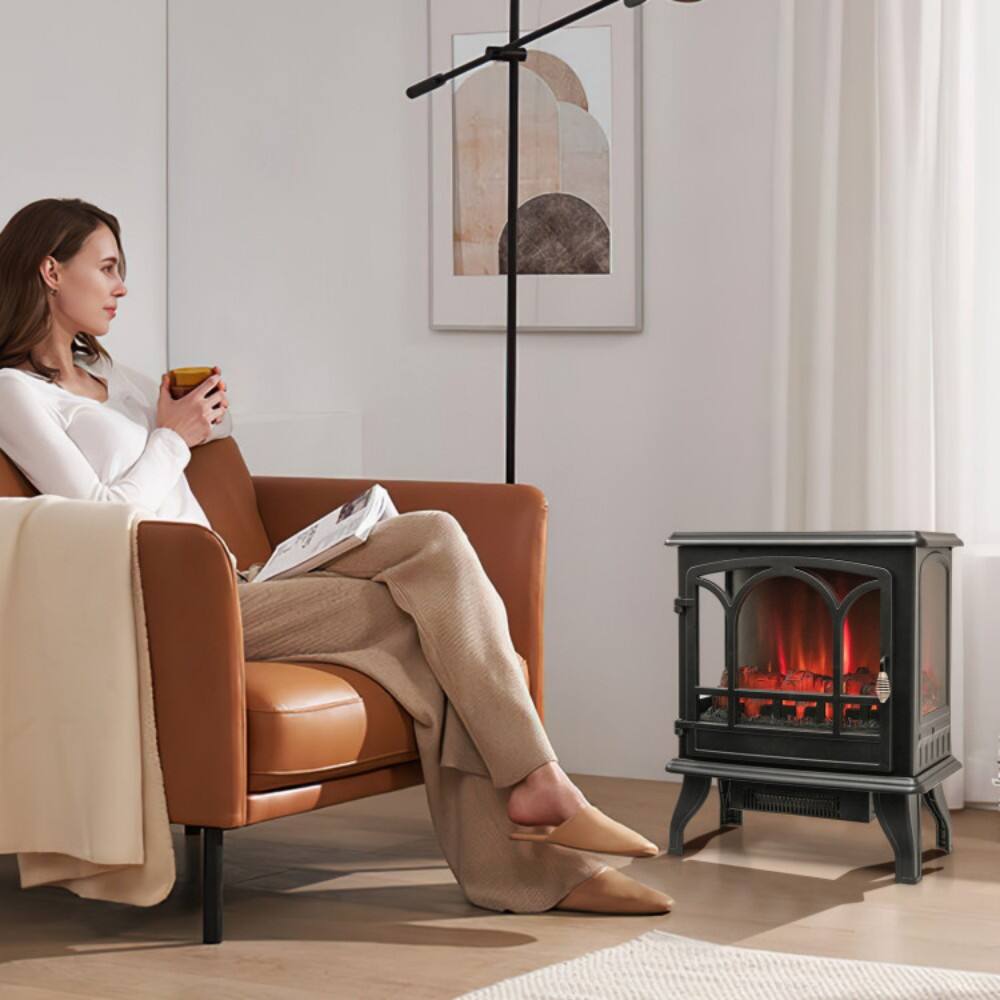 Alt View 8. HONGGE - Freestanding Electric Fireplace Heater with Three Sided Flame View - Black.