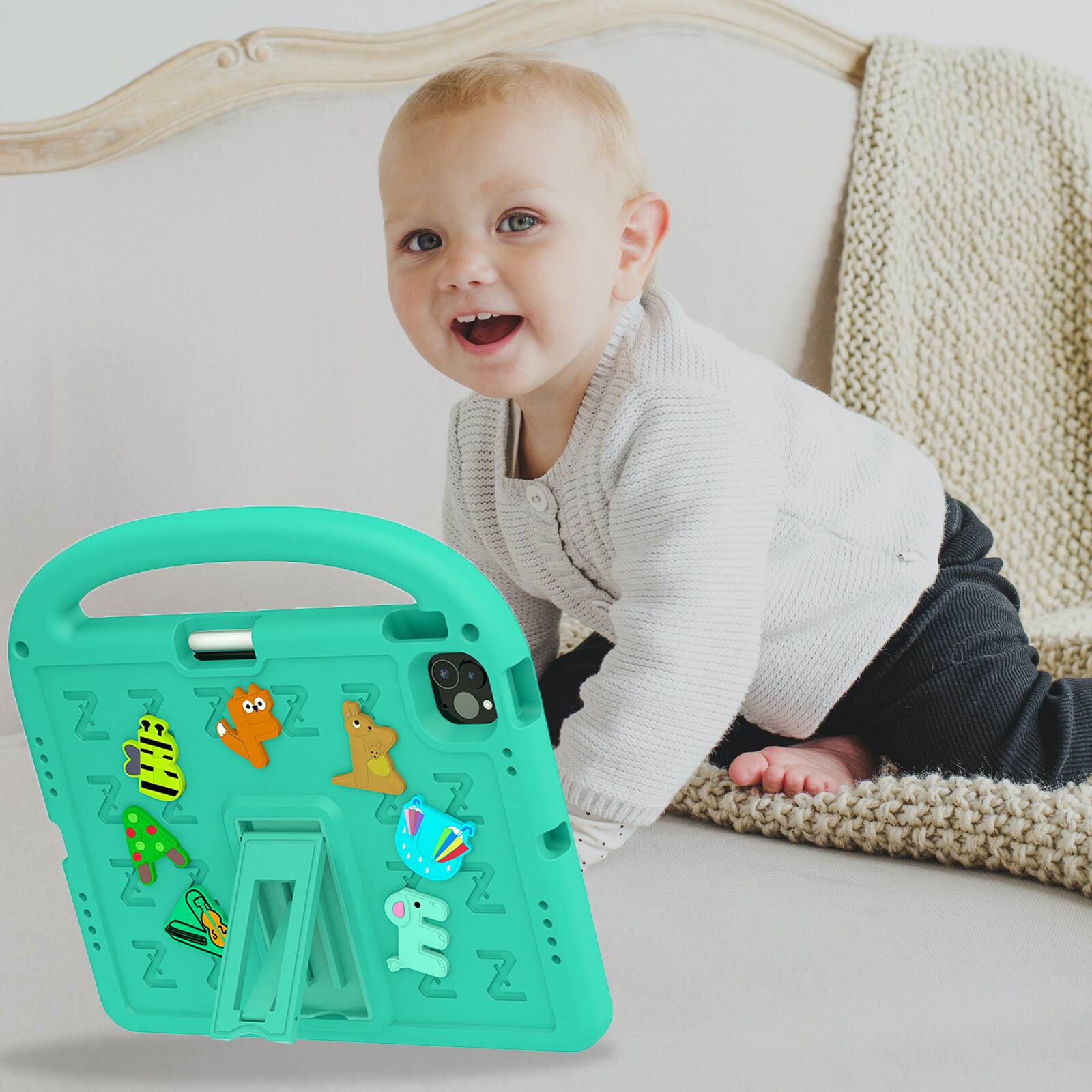 Alt View 2. Dteck - Kids Shock-absorbent TPU Tablet Case for Apple iPad Pro (M4) 11" 2024 with Shoulder Strap and Pencil Holder Back Cover - Green.