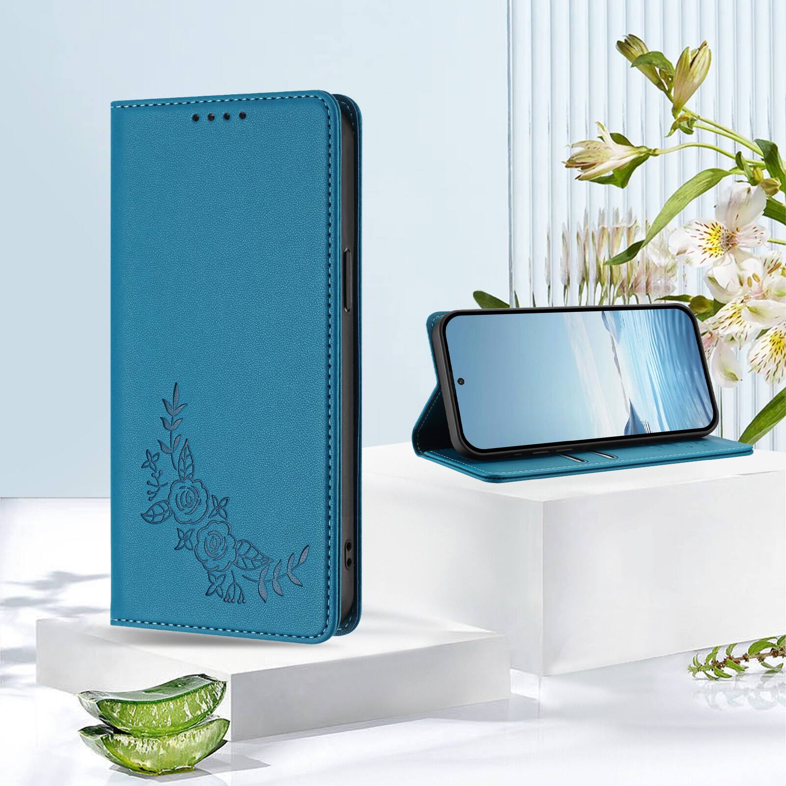 Alt View 5. Dteck - RFID Blocking Wallet Case for Samsung Galaxy A37 5G, Shockproof PU Leather Flip Kickstand Phone Cover with Card Slots - Blue.