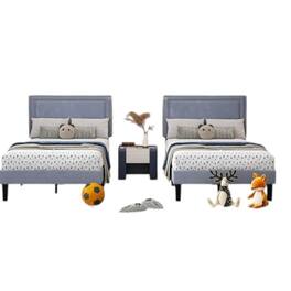Hivvago - Set of 2 - Twin size Grey Upholstered Platform Bed Frame with Headboard - Gray
