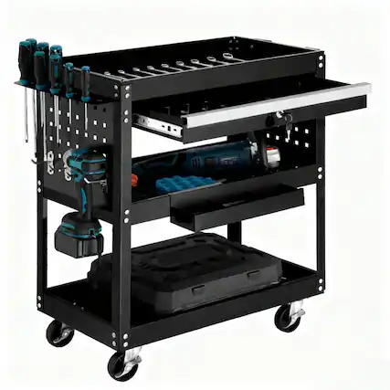 Front. Silvel - Silvel Tool Storage 29.5 in.-330 lbs. Tool Cart with Wheels Drawer - Black.
