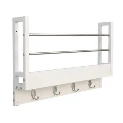 Front. JJS - Floating Book Shelf Coat Rack - White.