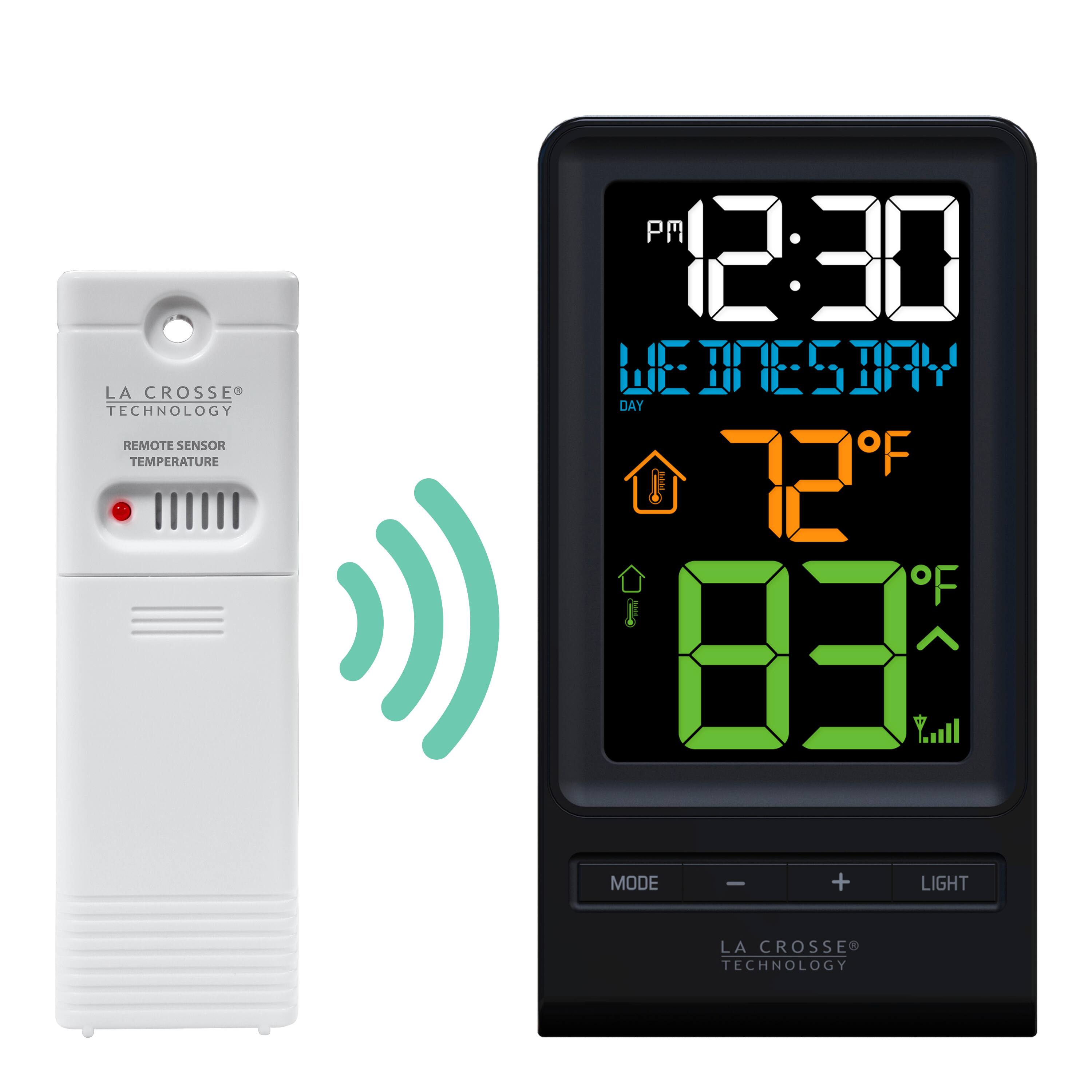 LA CROSSE TECHNOLOGY  
REMOTE SENSOR TEMPERATURE  

PM 12:30  
WEDNESDAY  
72°F  

83°F  

MODE - + LIGHT  

LA CROSSE TECHNOLOGY