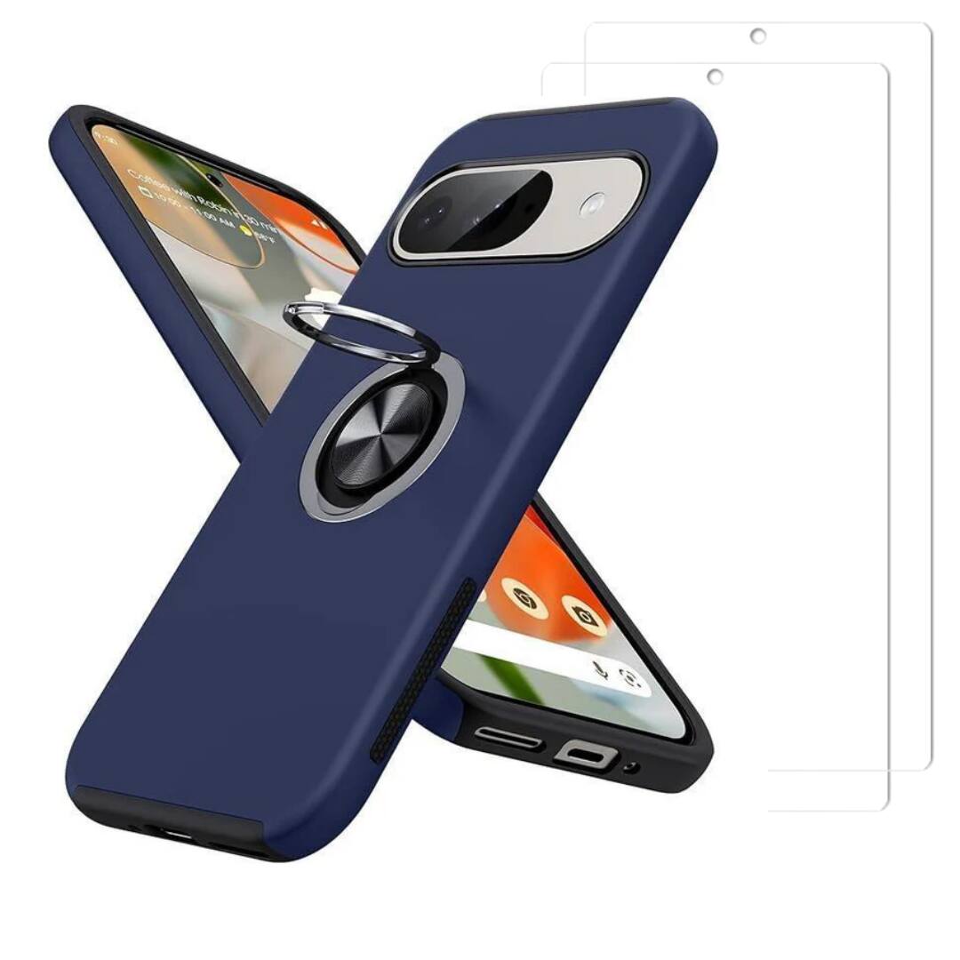 Front. Entronix - Entronix Pixel 9 Bundle: 360º Circular Ring Gripstand & 2 Clear Screen Protectors - Blue.