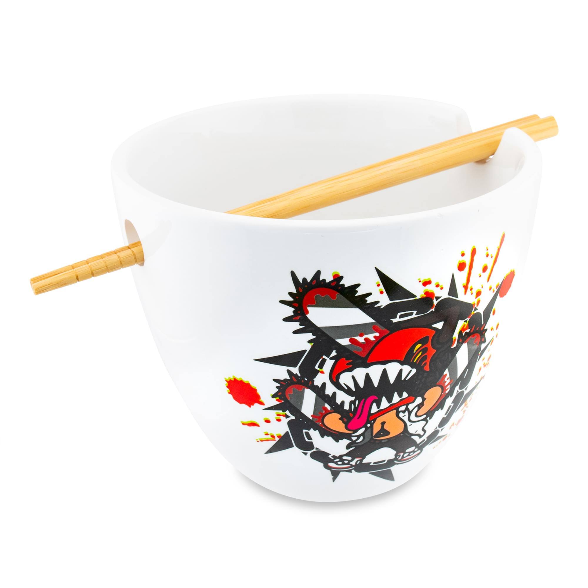 Alt View 10. Just Funky - Chainsaw Man 16-Ounce Ceramic Ramen Bowl and Chopstick Set - White/Red.