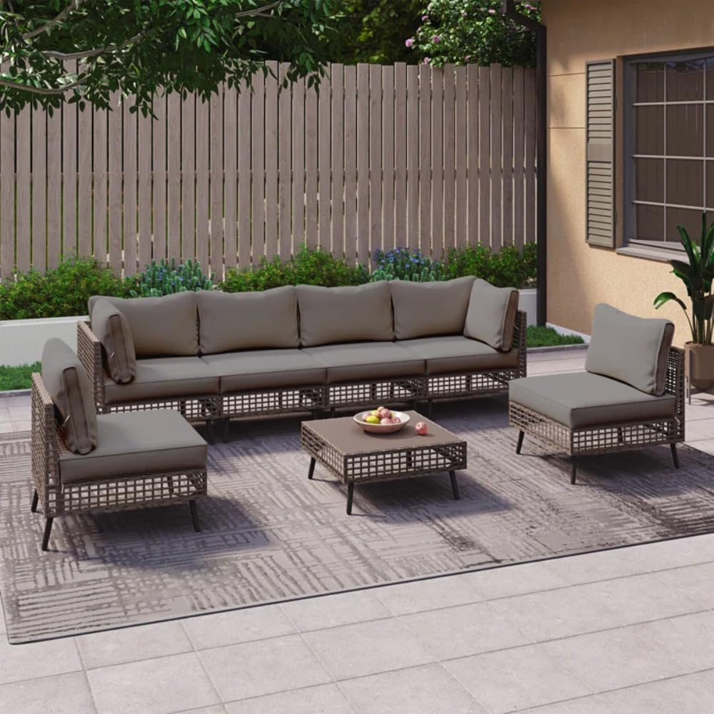 Left. Yardgrace - 7 Pieces Outdoor Sectional Sofa Set PE Wicker Rattan Patio Conversation Set with Cushions - Gray.