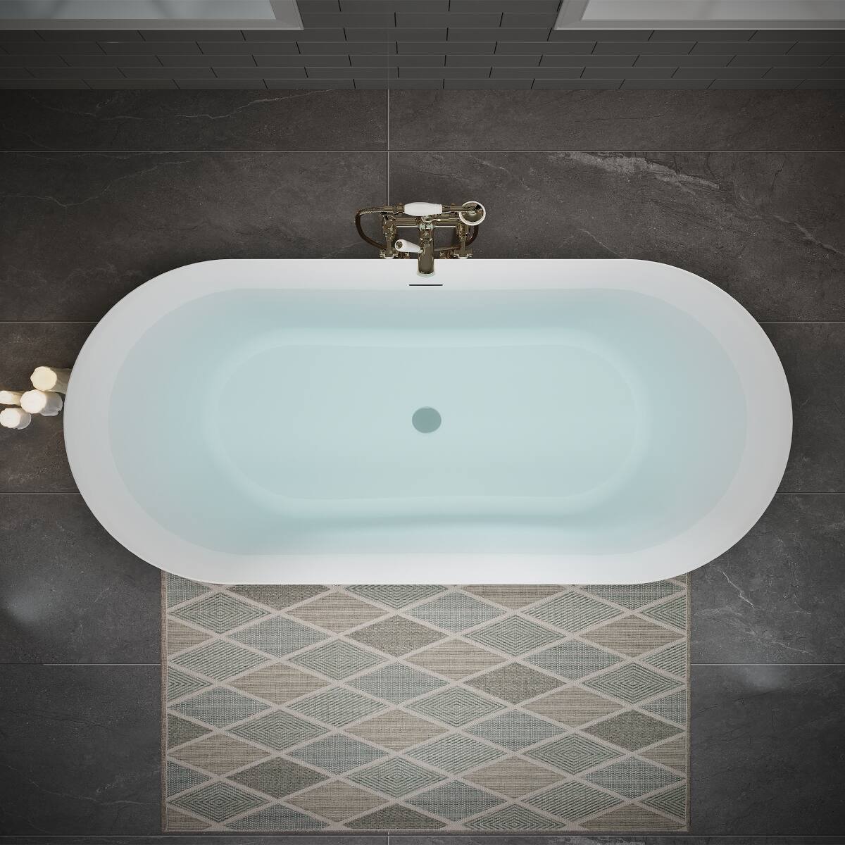 Alt View 4. Loheer - Loheer Acrylic Freestanding Bathtub Oval Deep Soaking Tub with Pop Up Drain Integrated Overflow Glossy White 63 Inch - Glossy White.