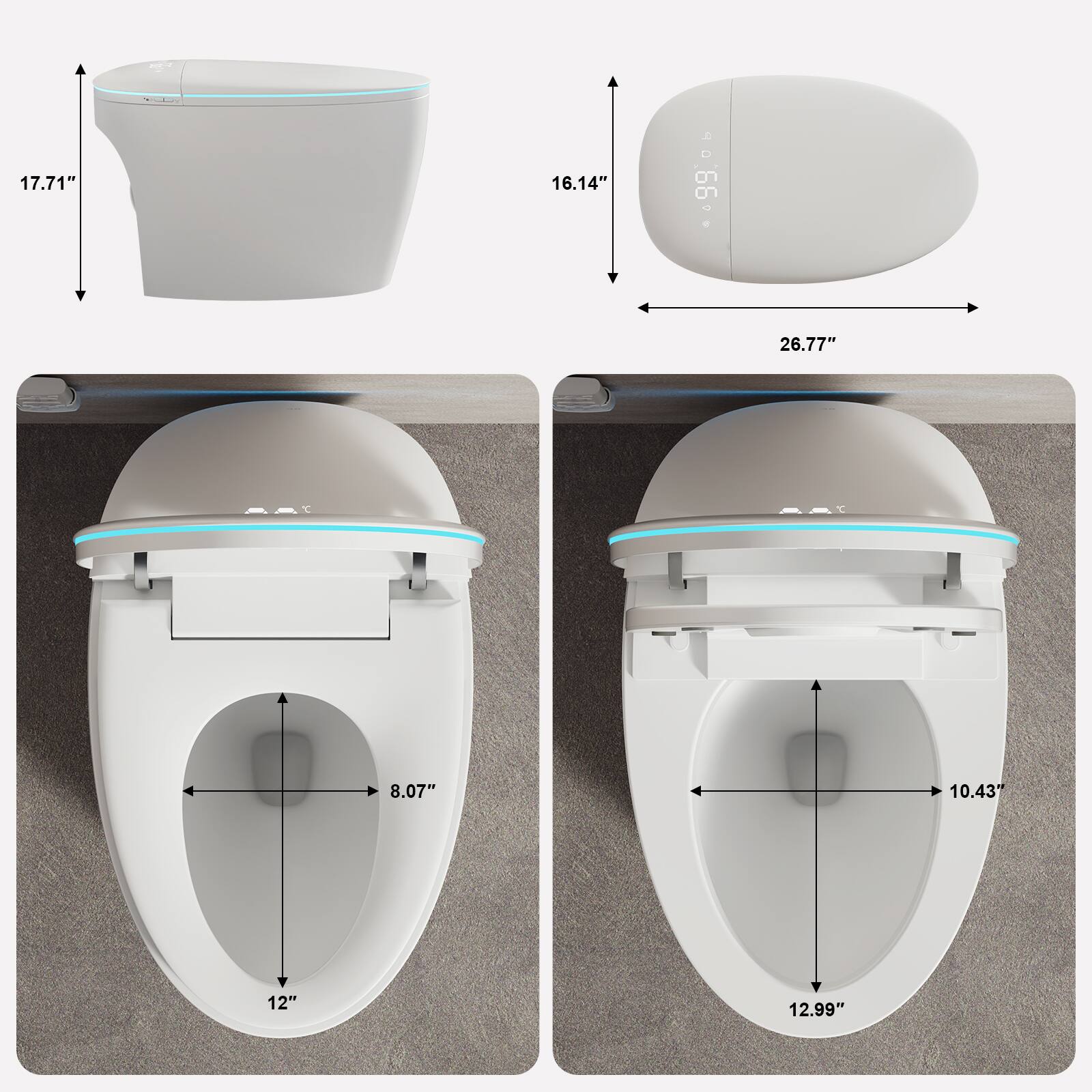 17.71"  
16.14" x 26.77"  
8.07" x 12"  
10.43" x 12.99"