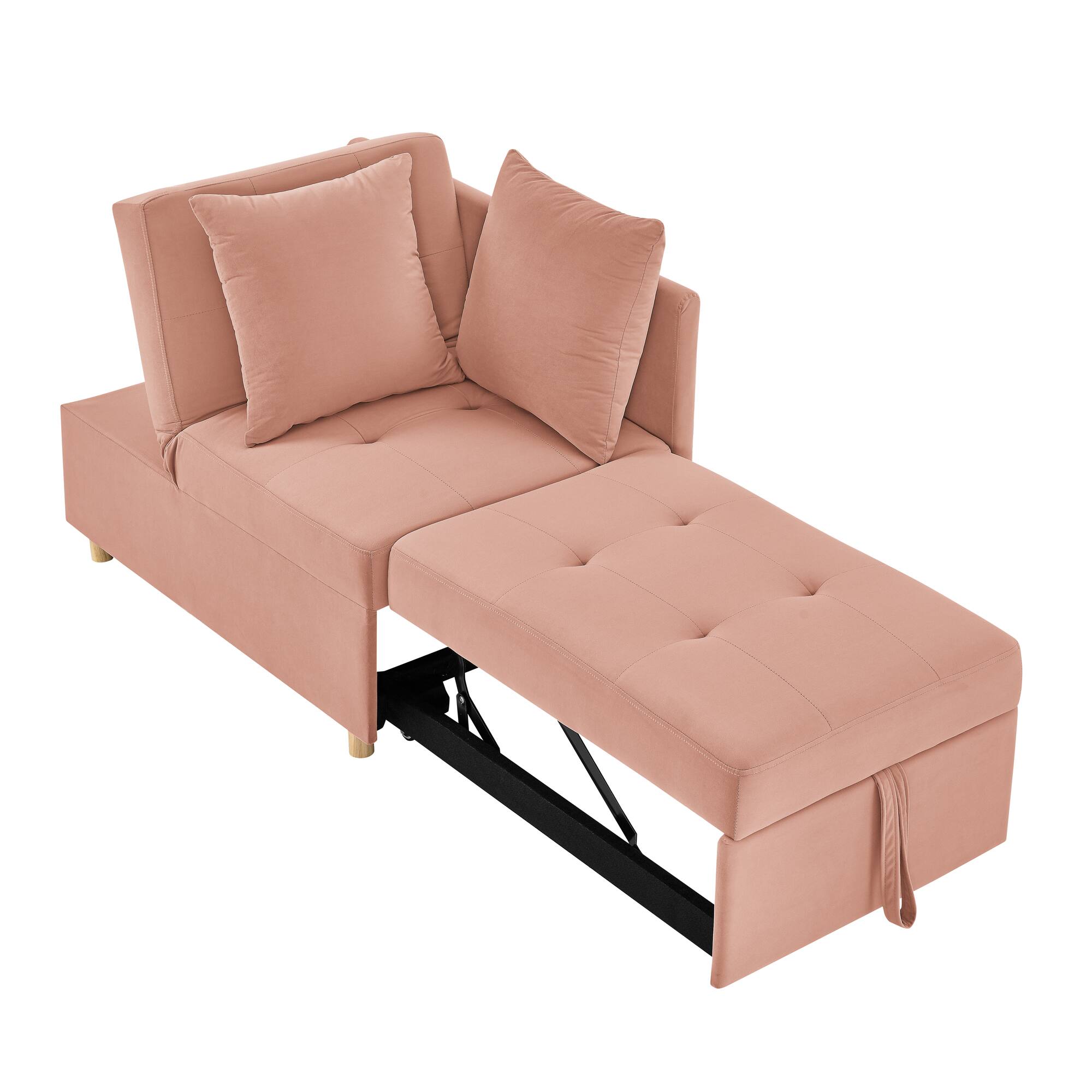Alt View 5. Tiramisubest - Convertible Sleeper Sofa Chair,Adjustable Backrest Recliner with Wheels,Modern Linen Fabric for Living Room,Pink - Pink.