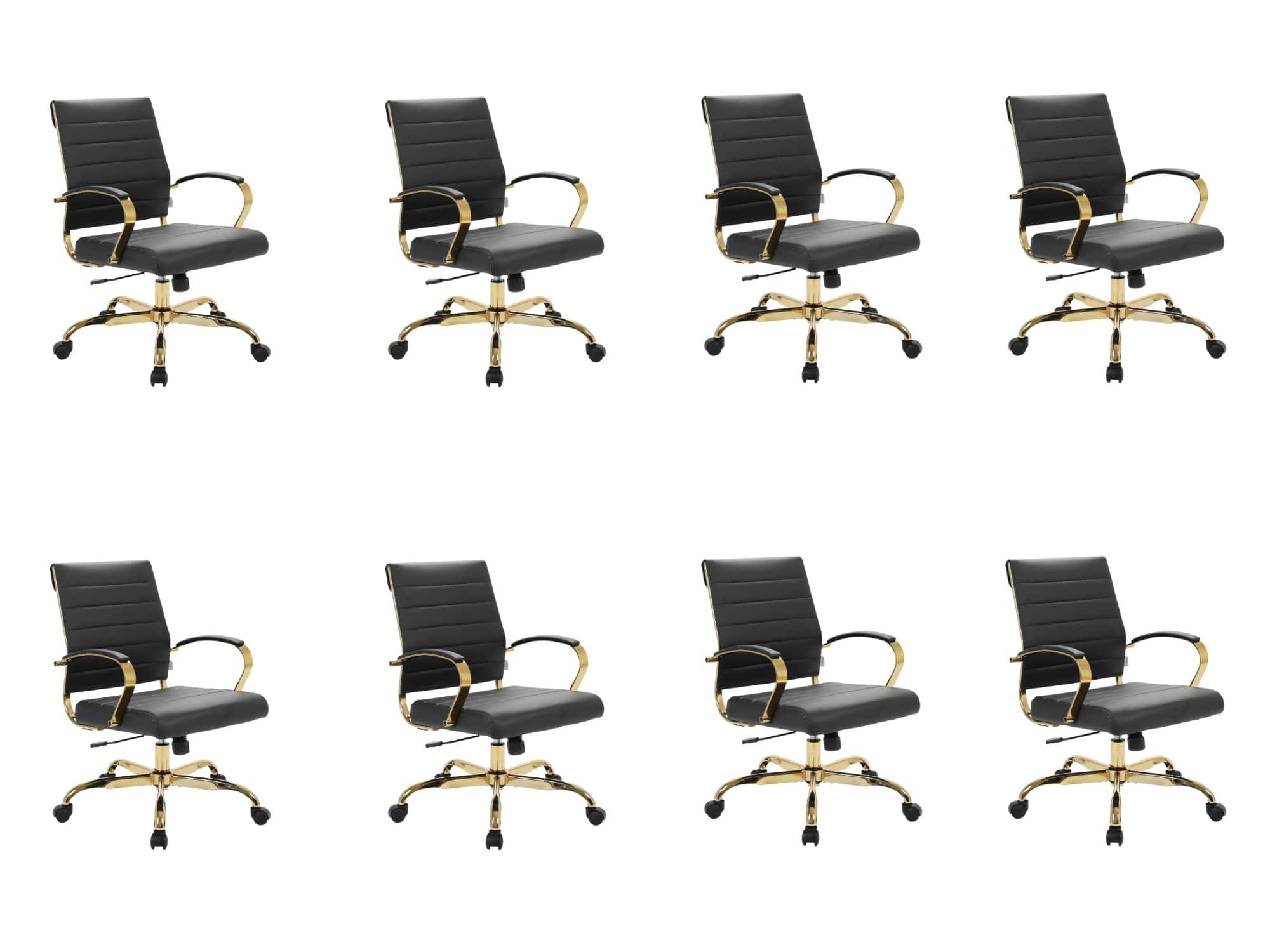 Front. LeisureMod - (Set of 8) Benmar Modern Leather Computer Office Chair with Swivel, Adjustable, and Ergonomic Design for Home Office - Black.
