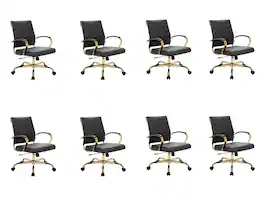 LeisureMod - (Set of 8) Benmar Modern Leather Computer Office Chair with Swivel, Adjustable, and Ergonomic Design for Home Office - Black