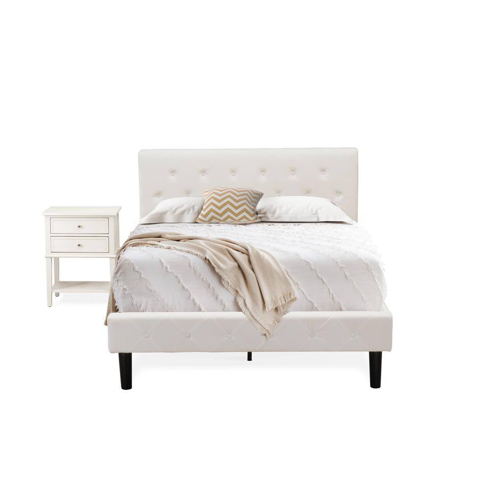 Alt View 4. East West Furniture - NL19F-1VL0C 2 Pc Bed Set - 1 Full Bed White Velvet Fabric Headboard and 1 Nightstand - Wire Brushed Butter Cream Finish - White Velvet.