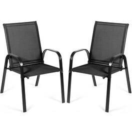 Costway - 2PCS Patio Chairs Outdoor Dining Chair sturdy Garden Deck Yard with Armrest - Black