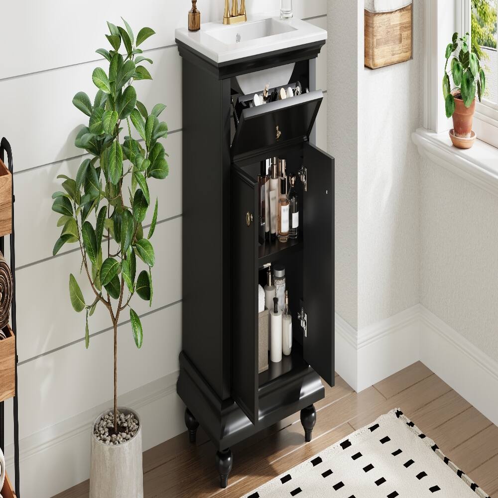 Alt View 10. Loheer - Loheer 24 inch black bathroom vanity with Ceramic Sink, Modern Bathroom Vanity with Tip-Out Drawer & Soft Close Hinges - Black.