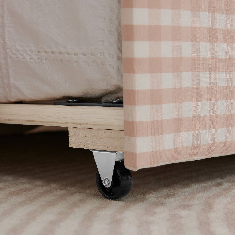 Alt View 4. JUJABU - Pink Cozy Gingham Daybed with Twin Size Trundle No Box Spring Needed, with USB Port and Adorable Wave Shaped - Pink.